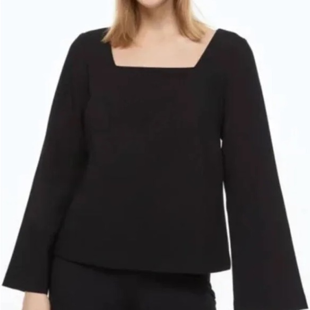 H&M Black Square Neck Long Sleeve Blouse